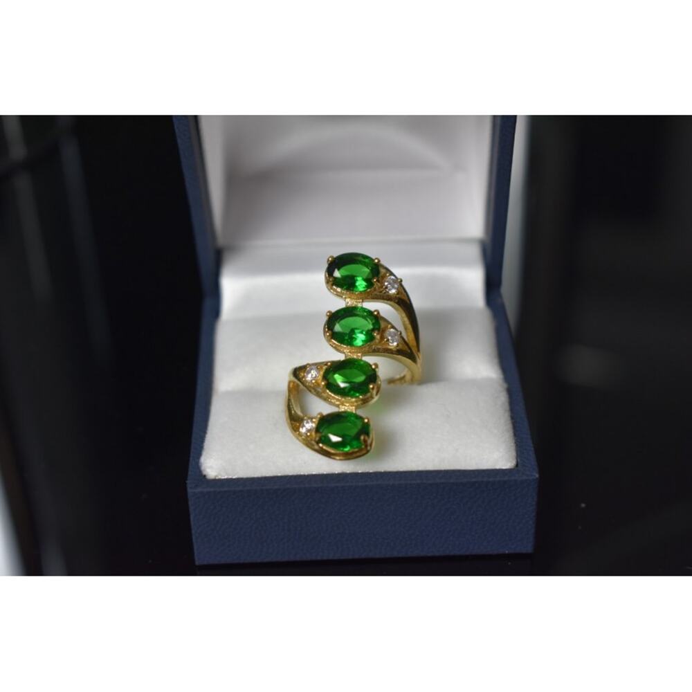 925 STERLING SILVER GOLD PLATED ALPANITE & CZ RING SIZE 7